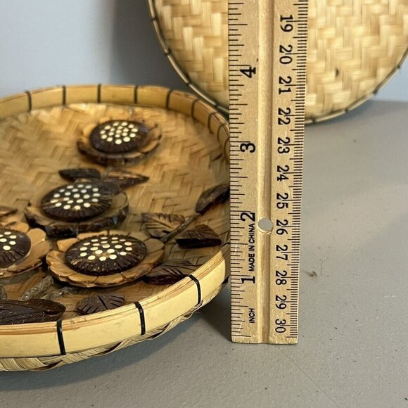 2 Vintage 70s Oval Wooden Wall Art Flowers Polynesian Tiki Boho Chic 10" - Picture 14 of 15